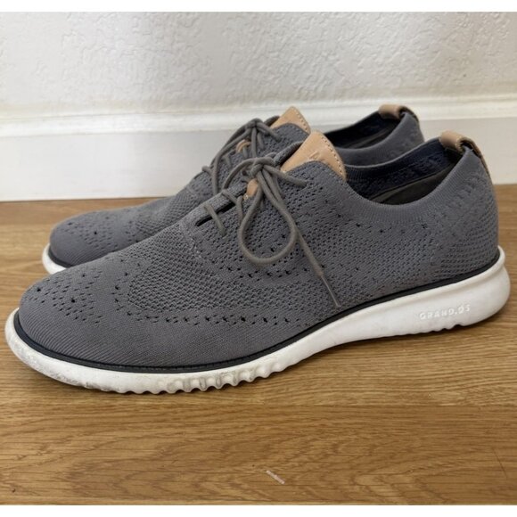 Cole Haan Zerogrand Shoes Mens 10.5 Gray Stitchlite Wingtip Oxford Casual Dress - Picture 1 of 8